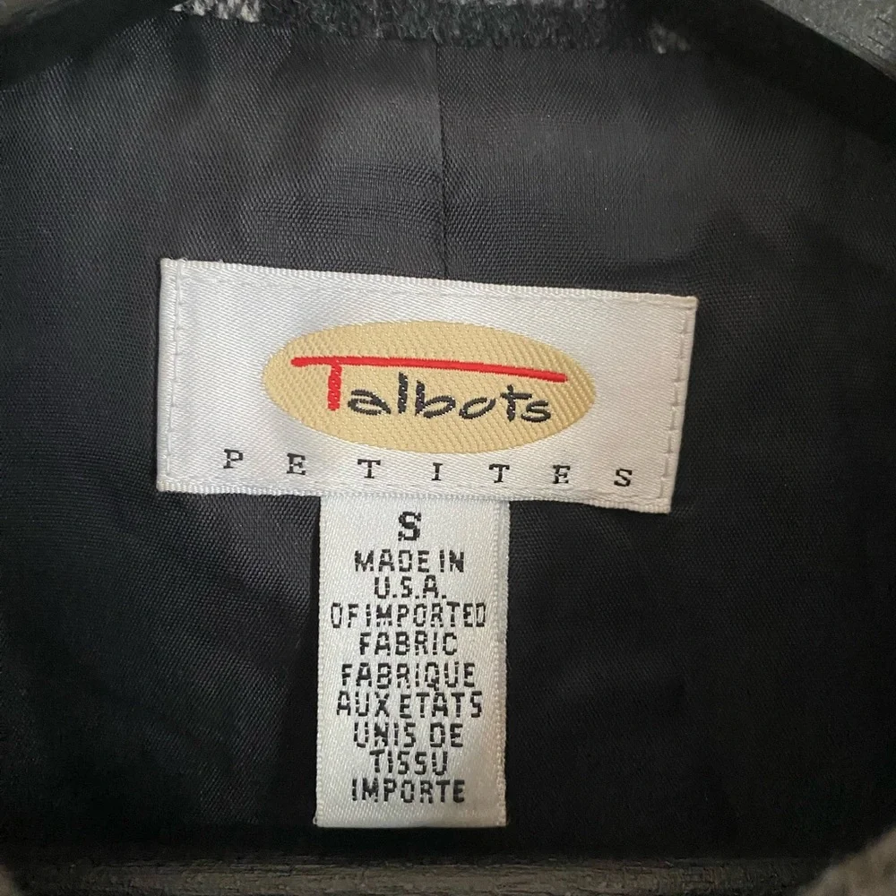 Talbots Petites Womens Lightweight Wool Blend Black/Gray/Beige Plaid Jacket Sz S